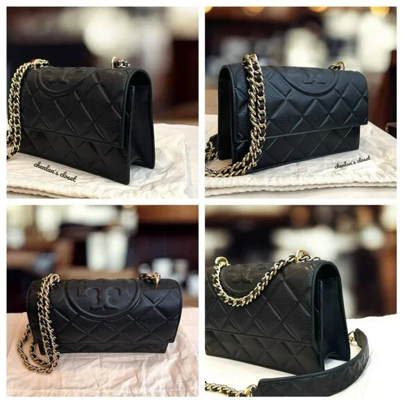 Tory Burch Fleming Black Leather Authentic Shoulder Bag With Gold Hardware - Picture 10 of 15